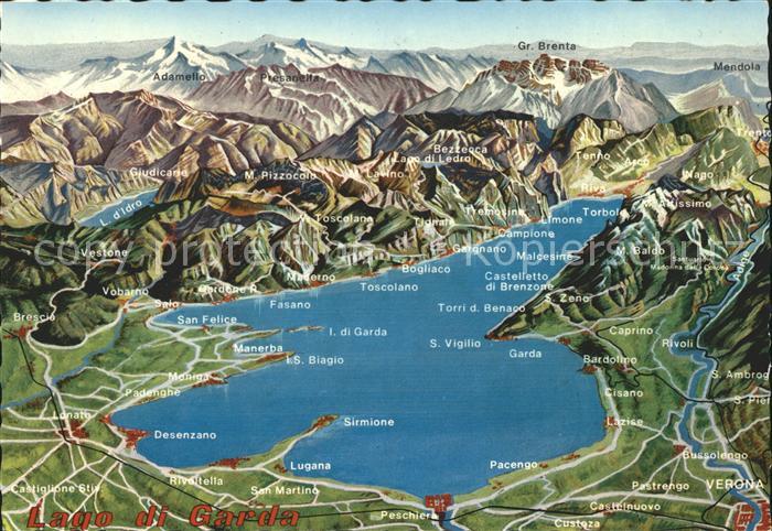 Lago di Garda Panoramakarte Toscolano S Viglio Bardolino Rivoli