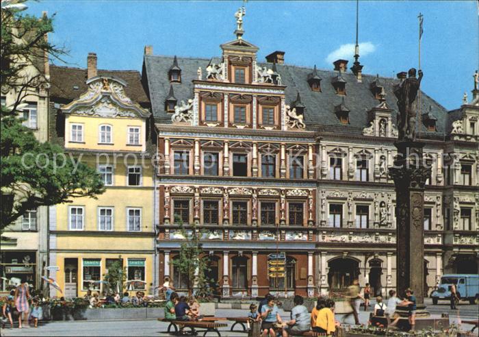 ERFURT CITY Fischmarkt mit Roland Haus zum Breiten Herd und Gildehaus