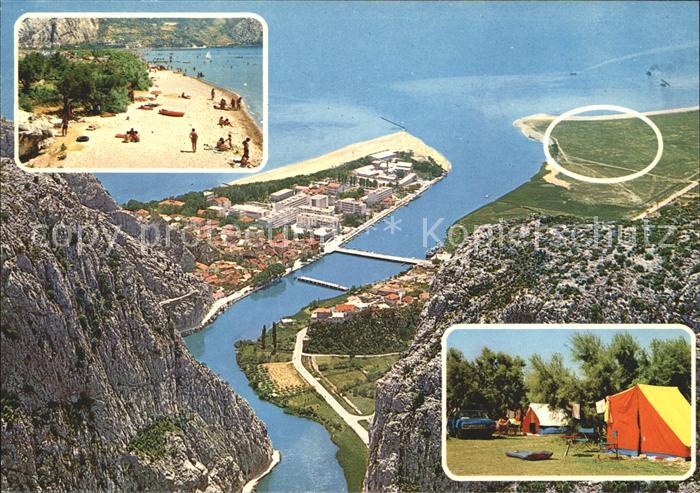 Omis Autocamp Ribnjak Strand Fliegeraufnahme Zelte