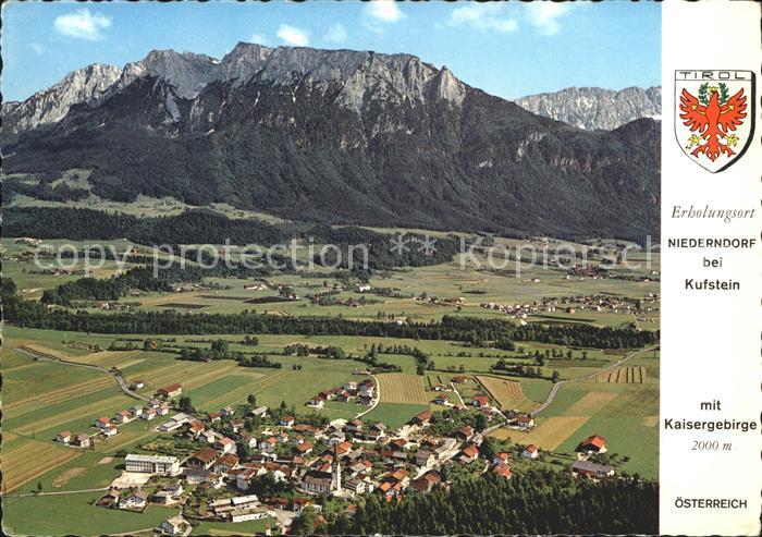 Niederndorf Kufstein Erholungsort mit Kaisergebirge Wappen Fliegeraufnahme