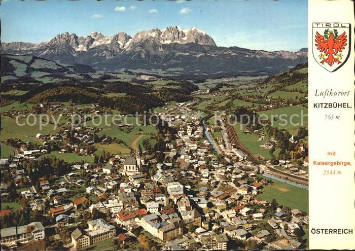 Kitzbuehel Tirol mit Kaisergebirge Sommerfrische Wintersportplatz Wappen Flieger