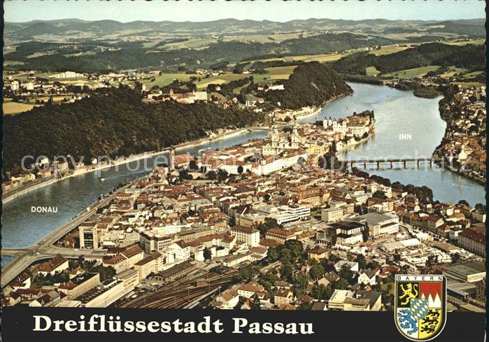 PAssAU Bayern Dreifluessestadt Inn Ilz Donau Wappen Fliegeraufnahme