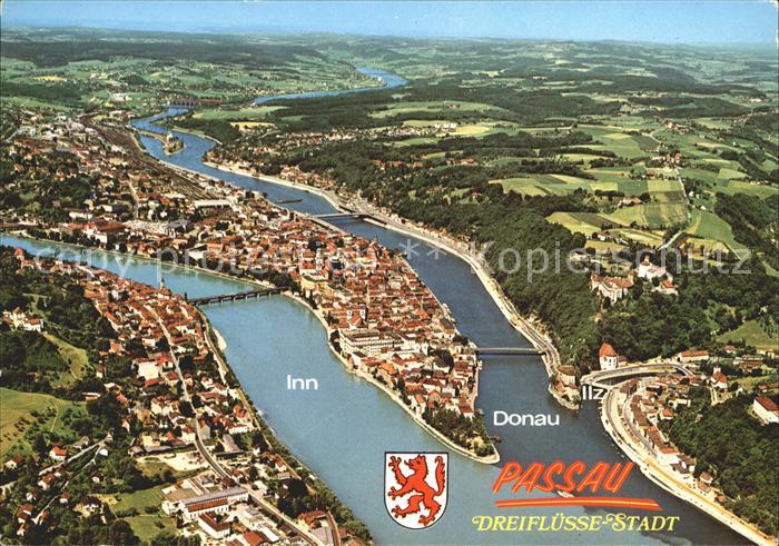 PAssAU Bayern Dreifluessestadt Inn Ilz Donau Wappen Fliegeraufnahme
