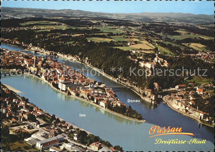 PAssAU Bayern Dreifluessestadt Inn Ilz Donau Wappen Fliegeraufnahme
