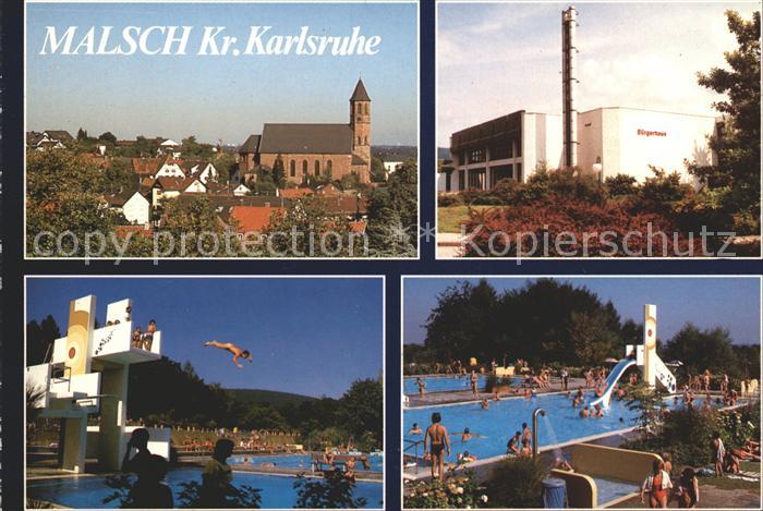 Malsch Karlsruhe Buergerhaus Gaststaette Kirche Schwimmbad Sprungturm