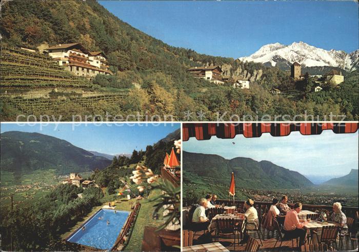 Dorf Tirol Pension Cafe Unter Schattmair Hof Terrasse Swimming Pool Alpenpanoram