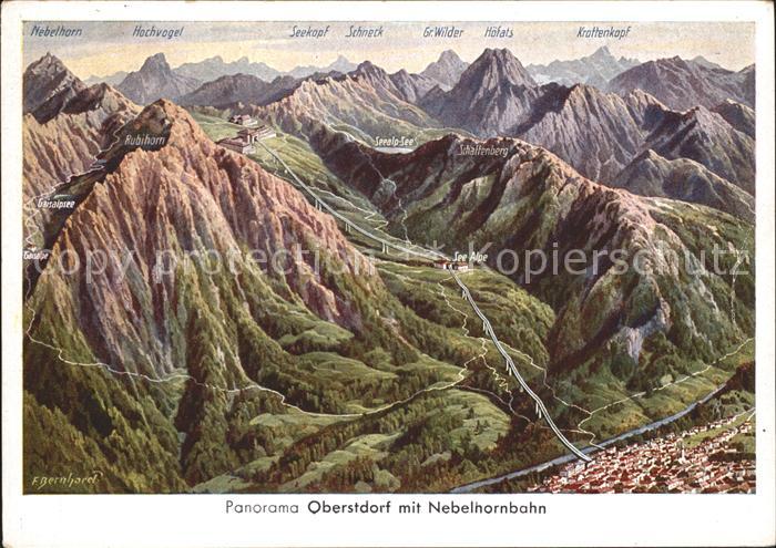 Oberstdorf mit Nebelhornbahn Alpen Panoramakarte Nr. 366