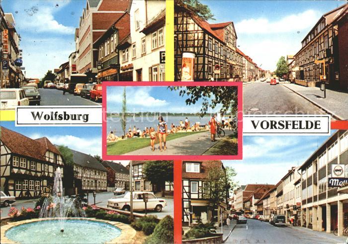 Vorsfelde Strassenpartie Brunnen Fachwerkhaus Uferpromenade See