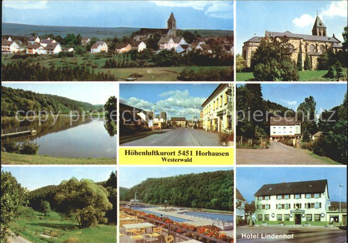 Horhausen Westerwald Ortsansicht mit Kirche Strassenpartie Hotel Lindenhof Schwi