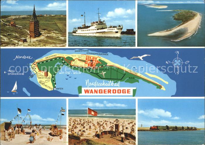 Wangerooge Nordseebad Dampfer Strand uebersichtskarte Eisenbahn Fliegeraufnahme