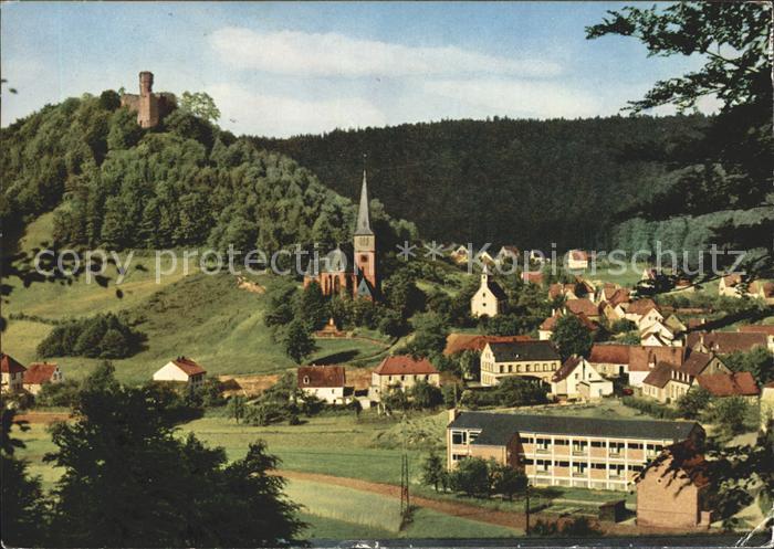 Hohenecken Ortsansicht mit Kirche Burg