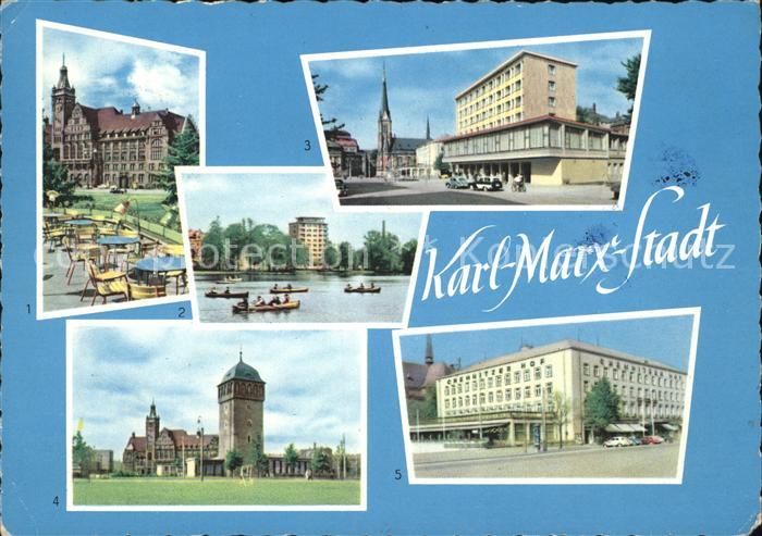 Karl-Marx-Stadt CHEMNITZ Rathaus Hochhaus am Schlossteich Theaterplatz Roter-Tur