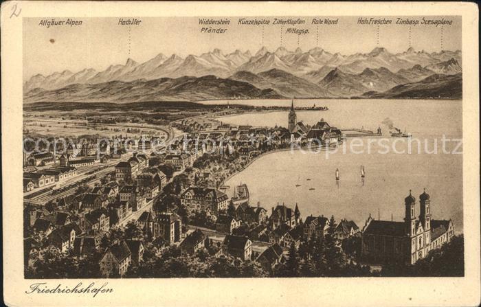 Friedrichshafen Bodensee Gesamtansicht mit Alpenpanorama