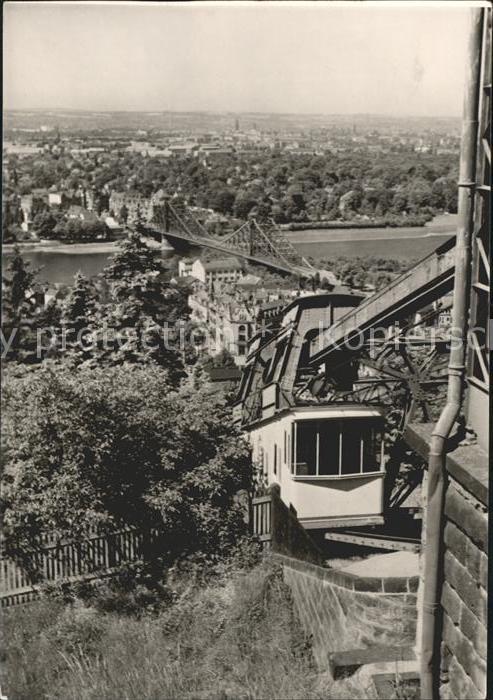 DRESDEN Elbe Blick von der Loeschwitzhoehe Schwebebahn Bruecke