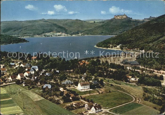Edersee mit Sperrmauer und Schloss Waldeck Fliegeraufnahme
