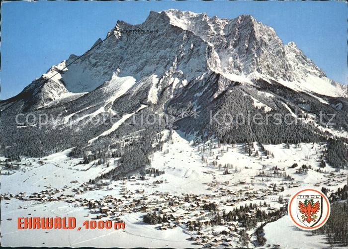 Ehrwald Tirol Tiroler Zugspitzbahn Panorama Wintersportplatz Wappen Fliegeraufna
