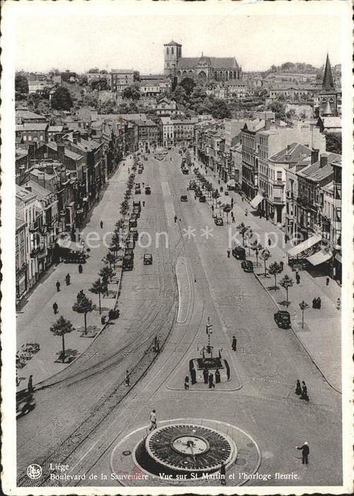 Liege Luettich Boulevard de la Sauveniere Vue sur St Martin et l Horloge fleurie