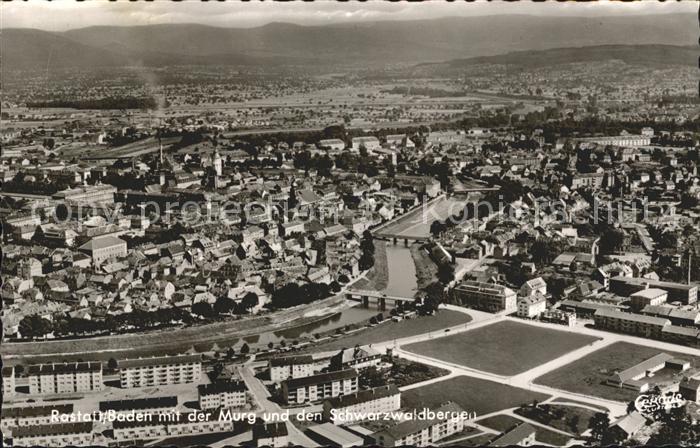 Rastatt mit Murg und Schwarzwaldbergen Fliegeraufnahme