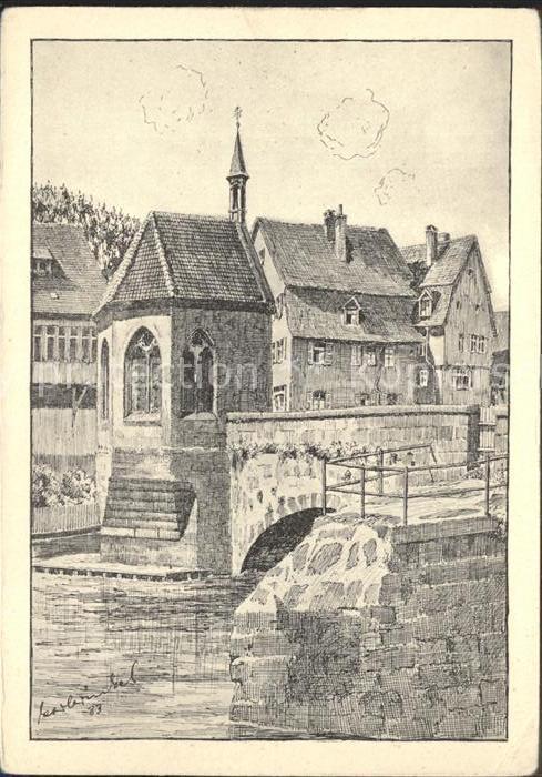 Calw Nagoldbruecke mit Nikolauskapelle Zeichnung