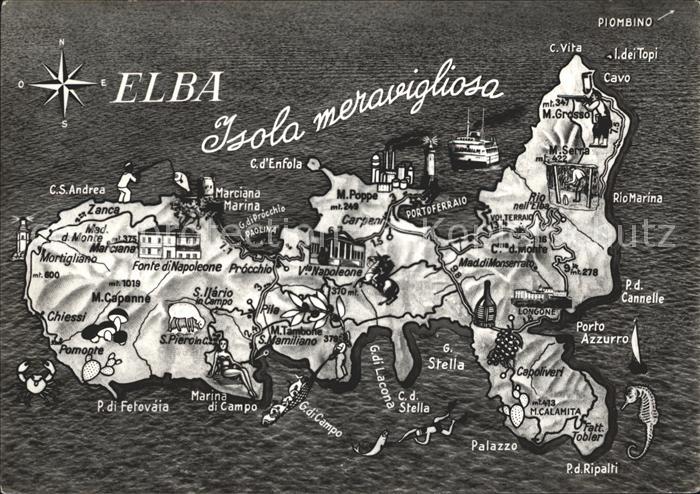 Insel Elba uebersichtskarte mit Sehenswuerdigkeiten