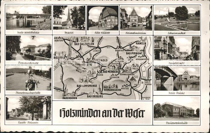 Holzminden Weser Weserbruecke Markt Alte Haeuser Heimatmuseum Schwimmbad Dampfer