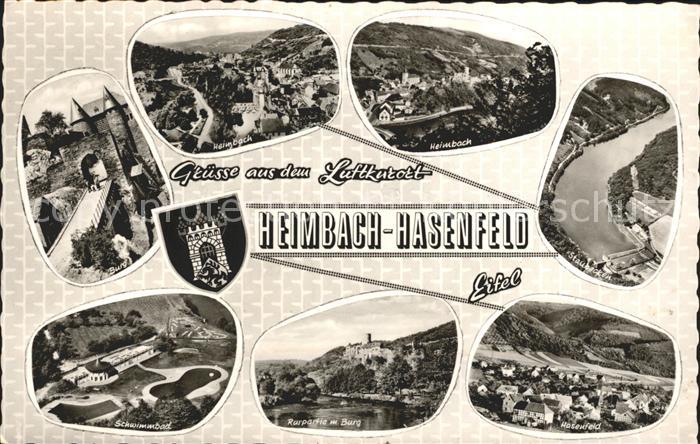 Heimbach Eifel Burg Panorama Schwimmbad Rurpartie mit Burg Staubecken Hasenfeld