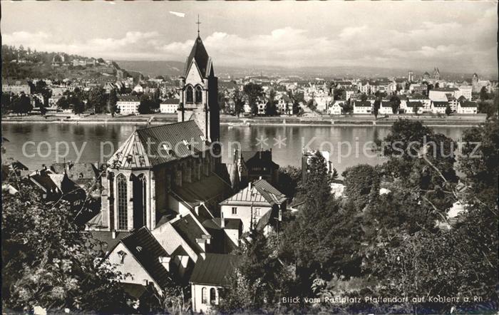 Koblenz Rhein Blick vom Rastplatz Pfaffendorf am Rhein Kirche