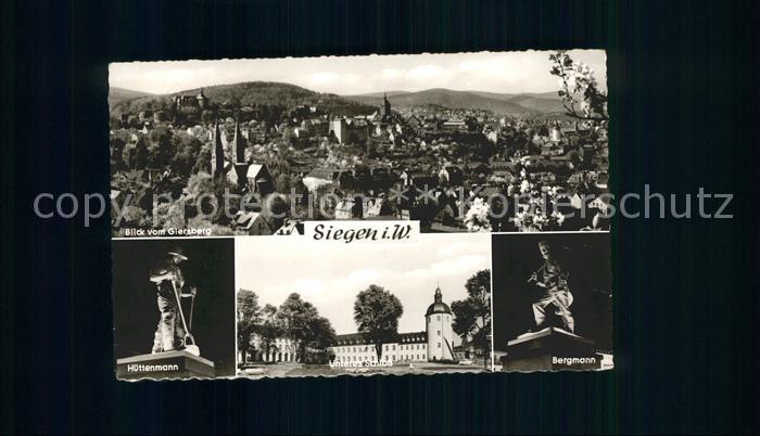Siegen Westfalen Blick vom Giersberg Huettenmann Unteres Schloss Bergmann