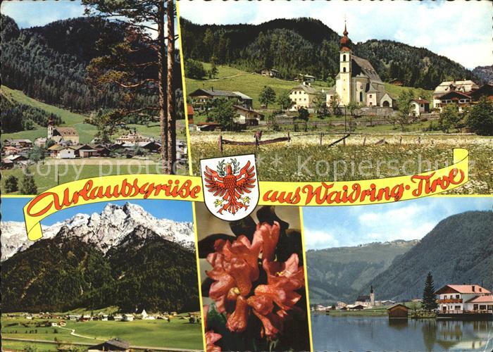 Waidring Tirol Ortsblick Kirche Panorama Alpenrosen Pillersee