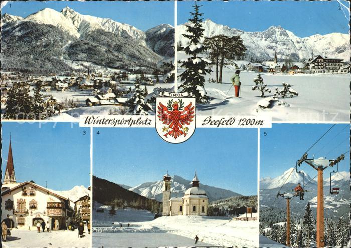 Seefeld Tirol Panorama Skipiste Kirche Dorfpartie Seekapelle Rosshuette Lift