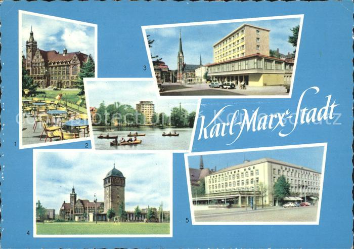 Karl-Marx-Stadt CHEMNITZ Rathaus Hochhaus am Schlossteich Theaterplatz Roter Tur