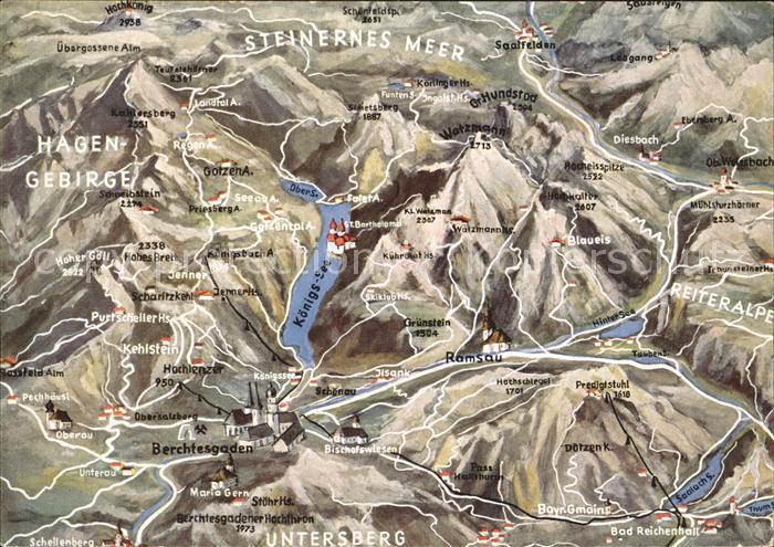 BERCHTESGADEN Bayern Panoramakarte Berchtesgadener Land