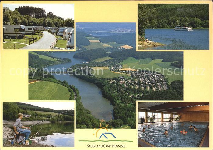 Hennesee Meschede Sauerland Camp Angler Fliegeraufnahme Fahrgastschiff Hallenbad