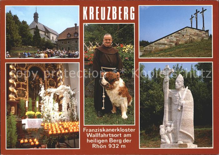 Kreuzberg Rhoen Franziskanerkloster Moench mit Bernhardiner 3 Kreuze Franziskus