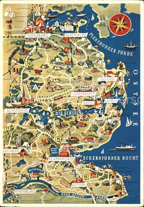 Flensburg bis Rendsburg Schleswiger Foerdenkarte