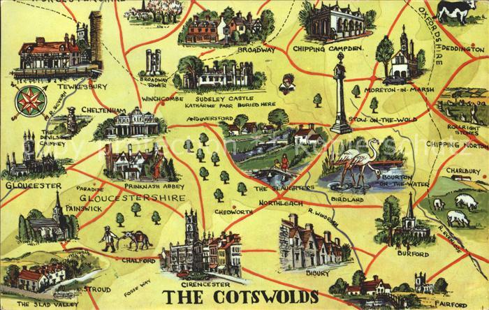 Cotswolds uebersichtskarte Sehenswuerdigkeiten