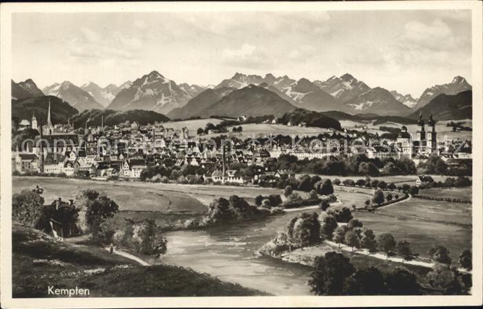 Kempten Allgaeu Gesamtansicht mit Alpenpanorama Bromsilber