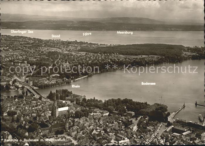 Konstanz Bodensee mit Rheinausfluss Fliegeraufnahme