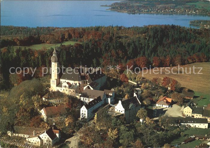 Andechs Kloster mit Blick auf Ammersee Fliegeraufnahme