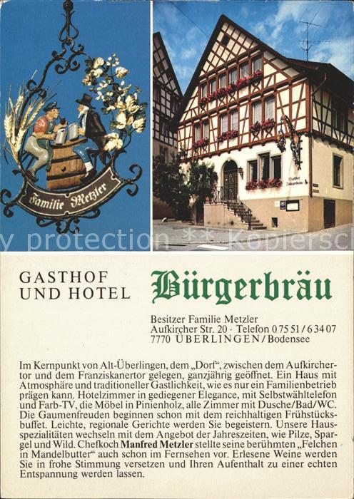 ueberlingen Bodensee Gasthof Hotel Buergerbraeu Schild Fachwerkhaus