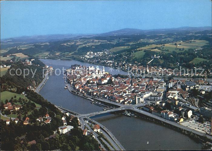 PAssAU Bayern Drei Fluesse Stadt Donau Inn Ilz Fliegeraufnahme