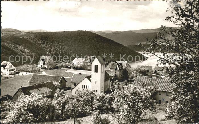 Waldeck Edersee Ortsansicht mit Kirche