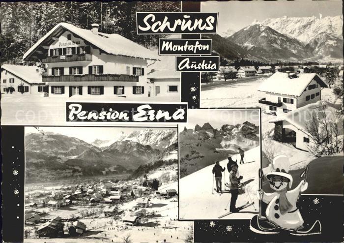 Schruns Vorarlberg Pension Erna Wintersportplatz Skifahrer Karikatur Panorama Mo
