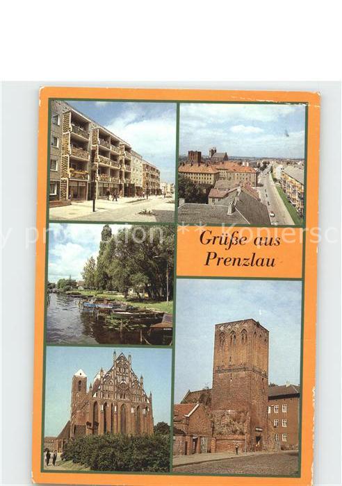 Prenzlau Strassenpartie Bootsanlegestelle Kirche Schloss