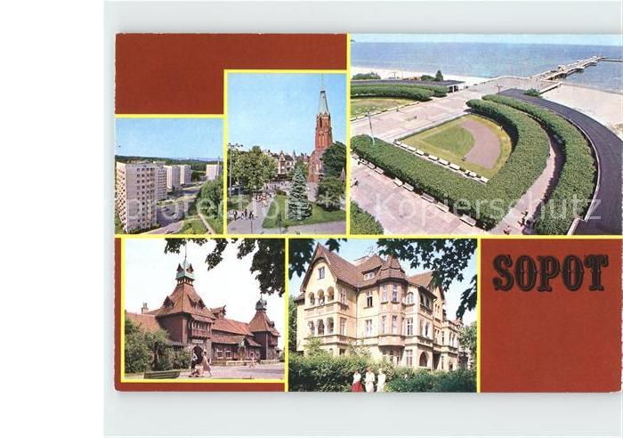 Zoppot Sopot Hochhaeuser Kirche Fliegeraufnahme Dorfpartie Schloss