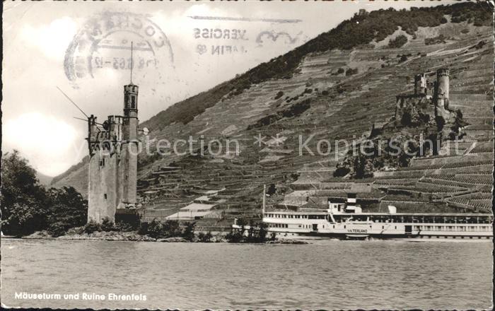 Ruedesheim Rhein Maeuseturm Ruine Ehrenfels Dampfer