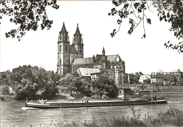 MAGDEBURG  CITY Dom Elbansicht Frachtkahn Binnenschiffahrt
