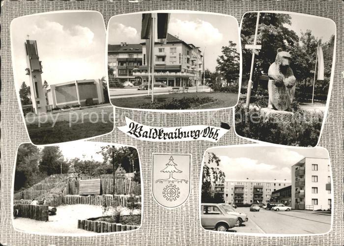 Waldkraiburg Teilansichten Die moderne Stadt im Gruenen Kirche Baer Skulptur