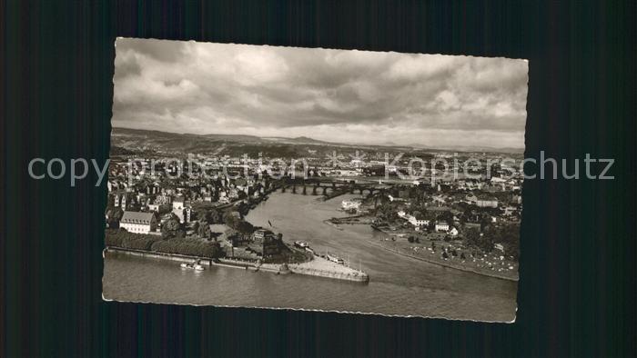 Koblenz Rhein Blick auf Deutsches Eck Mosel