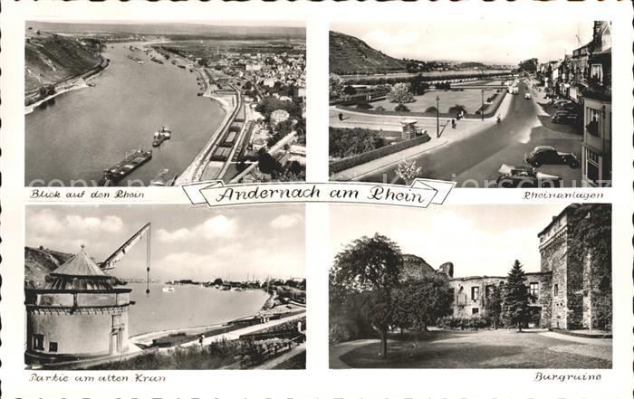 Andernach Rhein Rheinland-Pfalz Panorama Rhein Burgruine Partie am alten Kran